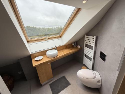 a bathroom with a sink and a window at Aux Gites Lorrains in Richemont