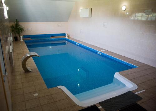a large blue swimming pool in a bathroom at Sava Dream in Zhytomyr