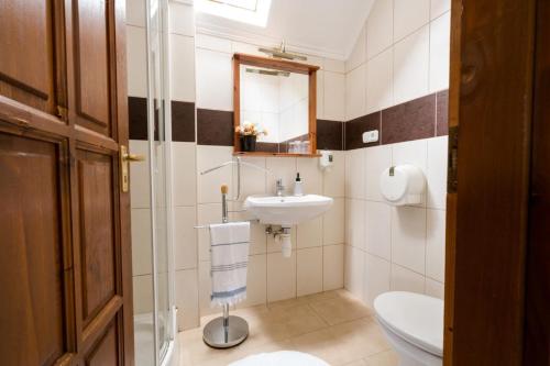a bathroom with a sink and a toilet at Szeparé pinceház szállás Villány in Villány