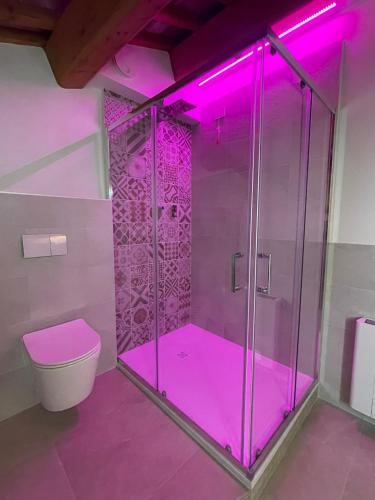 a bathroom with a shower with pink lighting at Antica Corte Lugo in Lugo