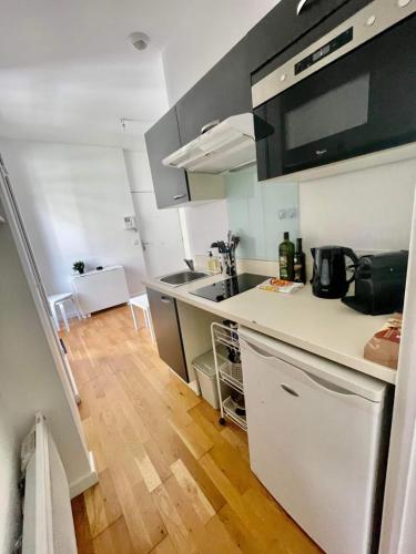 une cuisine avec un évier et un plan de travail dans l'établissement Nice two-rooms with balcony in Nice, à Nice