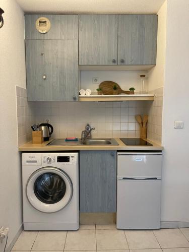 une cuisine avec une machine à laver et un évier dans l'établissement Cœur de Nice, à Nice