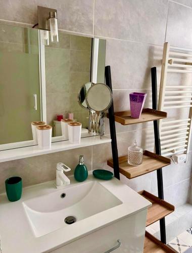 une salle de bain avec un lavabo et un miroir dans l'établissement Residence Lascaris, à Nice