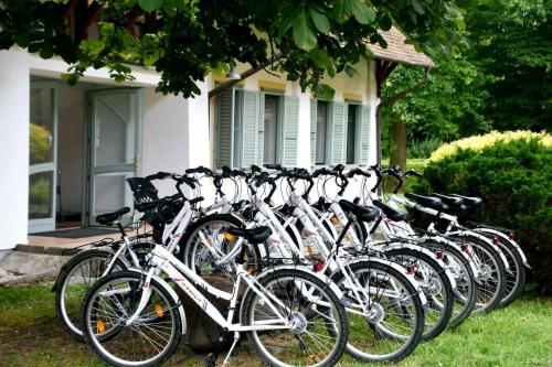 a row of bikes parked in front of a house at Abbazia Country Club in Nemesnép