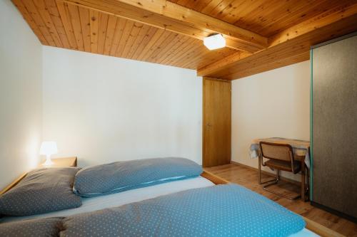 a bedroom with a bed and a desk in it at Apartment Sonne in Amden