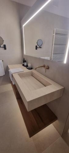 a bathroom with a sink and a mirror at Locanda Gli Ulivi in Monteveglio