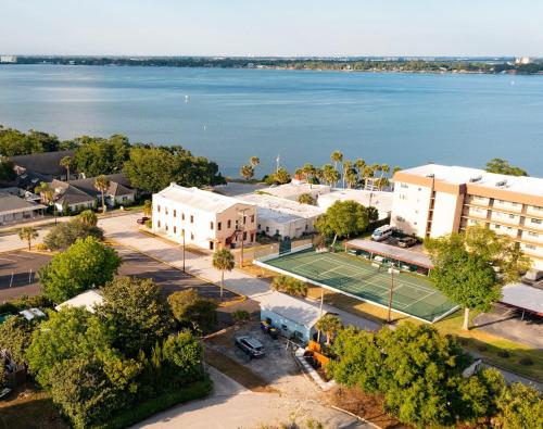 an aerial view of a building with a tennis court at Shares Loft Luxury Apt - NEW! in Rockledge