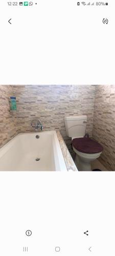 a bathroom with a bath tub and a toilet at Edmut apartments in Lusaka
