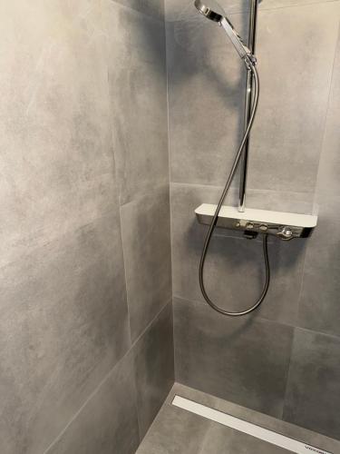 une douche avec pommeau de douche dans une salle de bain dans l'établissement Studio apartman Mango, à Jadranovo