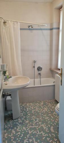 a bathroom with a sink and a bath tub at Casa Antica Mosaici in Trivignano Udinese