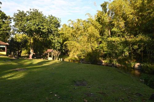 a large grassy field with trees in the background at Tangaras da Serra in Macaé