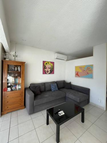 un salon avec un canapé et une table basse dans l'établissement Villa Port Nature 11 MARILYN - Luxe - 4 personnes, au Cap d'Agde