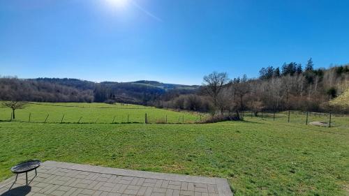 a bench sitting in a field of grass at Am Hohestein in Briedeler Heck