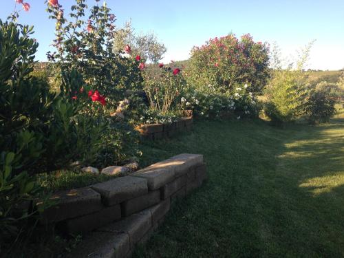 a garden with some flowers and a brick wall at Tonini House in Casa Cavallini