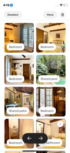 a collage of different pictures of a room at Mas Pinède et Pierre in Saint-Julien-de-Peyrolas