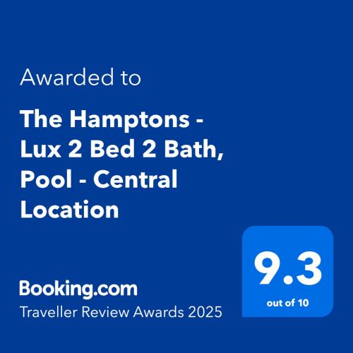 a screenshot of a phone with the words upgraded to the hamptons lug at The Hamptons - Lux 2 Bed 2 Bath, Pool - Central Location in Canberra