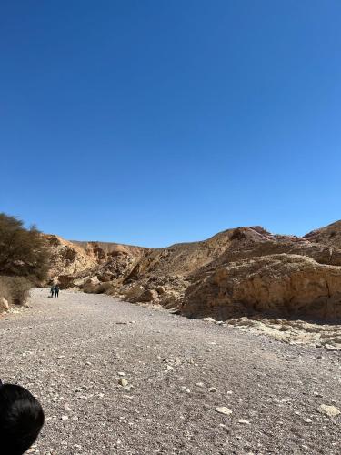 a group of people walking down a gravel road at נווה מדבר - צימרים ירוחם in Yeroẖam