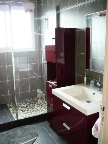 une salle de bain avec une douche et un lavabo et une douche dans l'établissement Résidence 02332-lacanau - Maison indépendante 6 personnes, lac de Lacanau MAE-1061, à Lacanau