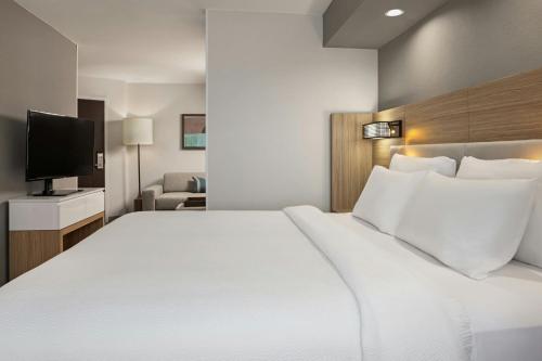 a hotel room with a large bed and a tv at SpringHill Suites by Marriott Lancaster Palmdale in Lancaster