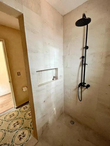 a shower in a bathroom with a shower head at Val'quirico Auguri Zócalo II, Depto 5 Camas in Santeagueda