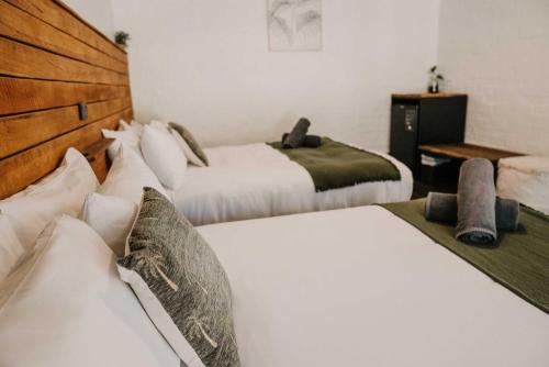 two beds in a hotel room with two beds at Surfaris in Crescent Head