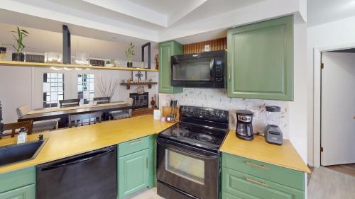 a kitchen with green cabinets and a stove at House with lake view in Port Richey