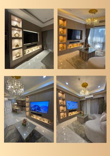un collage de cuatro fotos de una sala de estar en Gramercy Residences Holiday Luxury, en Manila