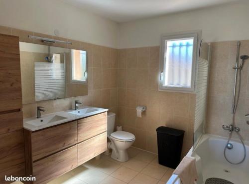 une salle de bain avec un lavabo, des toilettes et une douche dans l'établissement Maison Calenzana, à Calenzana