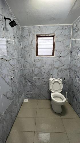 a bathroom with a toilet and a window at Villa Alyana in Ipoh