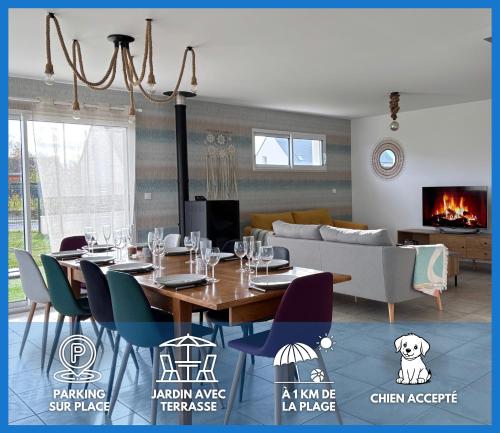 Les Voiles, maison bien équipée 10 p 2 sdb, 2 WC, spacieuse lumineuse avec jardin clos, garage, terrasse, parking privatif, à 950 m de la plage d'Asnelles et tous commerces, près de Bayeux et Arromanches