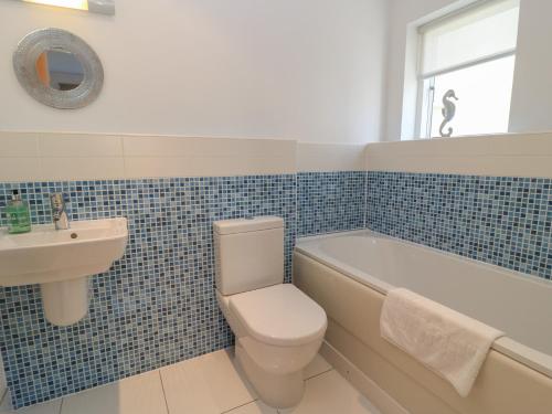 a bathroom with a toilet and a tub and a sink at The Skydeck HM50 in Cirencester
