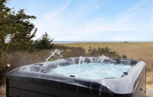 a metal tub with a fountain in a field at Beach Front Home In Thyholm With Sauna in Thyholm