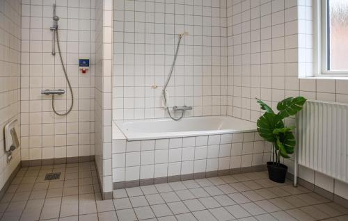 a bathroom with a tub and a shower and a plant at Beautiful Home In Brørup With Wifi in Brørup
