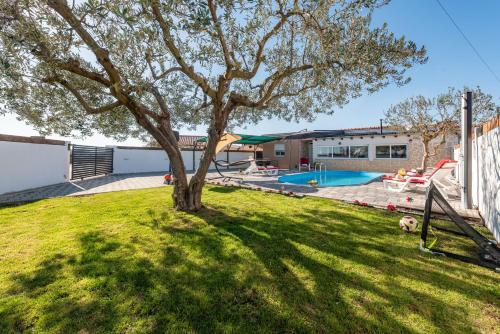 a yard with a tree and a swimming pool at Villa Luma ZadarVillas in Gorica