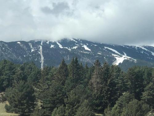 an aerial view of a mountain with trees and snow at L'avet blau in Sainte-Léocadie