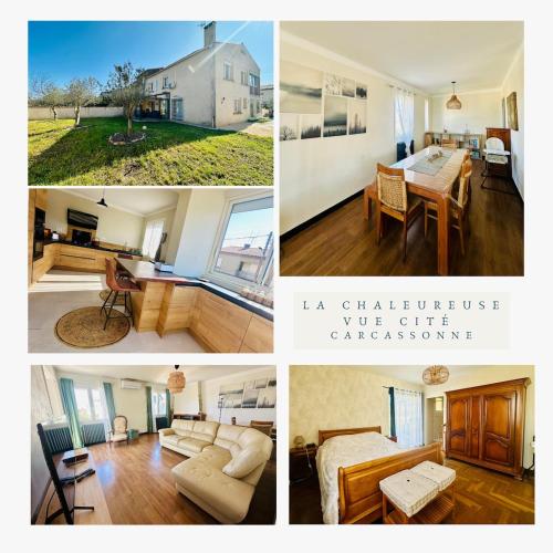 un collage de quatre photos d'une maison dans l'établissement Maison chaleureuse vue cité, à Carcassonne