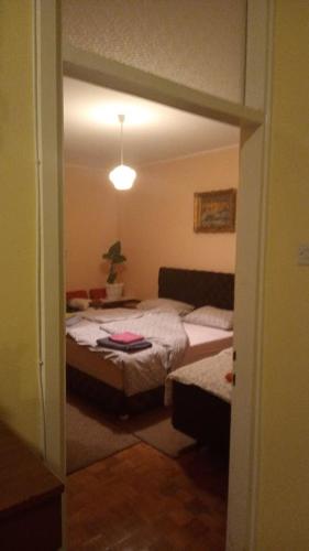 a bedroom with two beds and a door to a room at ,,Vruć Vetar,, in Majdanpek