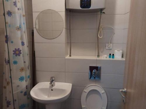 a small bathroom with a toilet and a sink at Desilva Residences - Loft Club in Mamaia