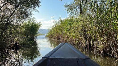 a view from the back of a boat on a river at Luxurious attic apartment with a breathtaking view in Vranjina