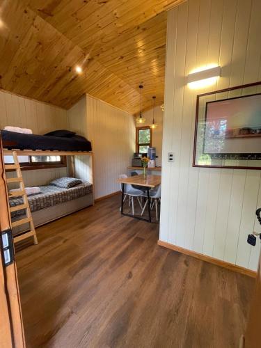 Кровать или кровати в номере Cabaña 4 personas hualle sur cerca huilo huilo