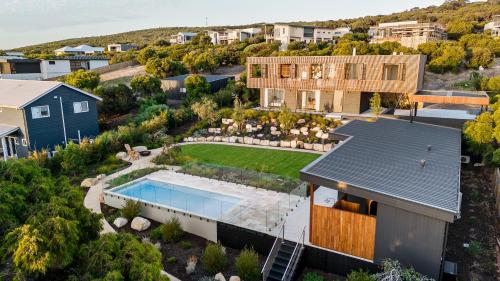 an aerial view of a house with a swimming pool at Lumiere-Stunning Coastal Retreat in Gnarabup