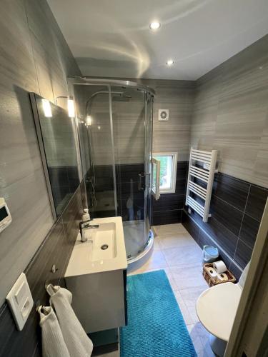 une salle de bain avec douche et lavabo dans l'établissement Charming Bandol cottage, à Bandol