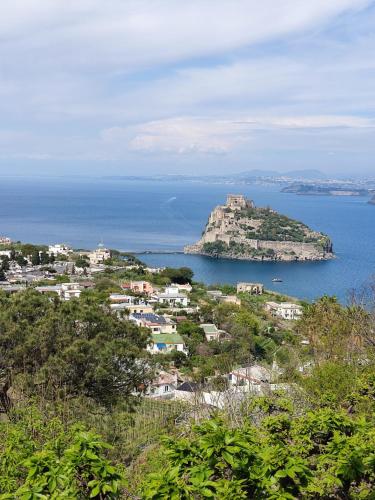 an island in the water with a castle on it at Ischia Dream Loft da Nancy in Ischia