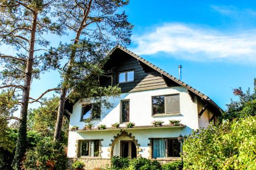 a white house with a black roof at Villa Kakelbont Borgloon in Borgloon