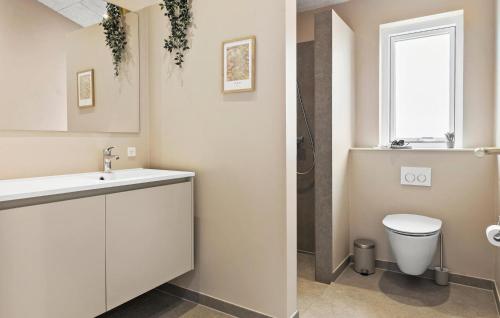 a bathroom with a sink and a toilet and a window at Gorgeous Home In Hobro With Sauna in Hobro