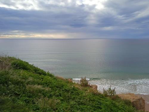 a view of the ocean from a hill next to a beach at Mar de Gala in Suances