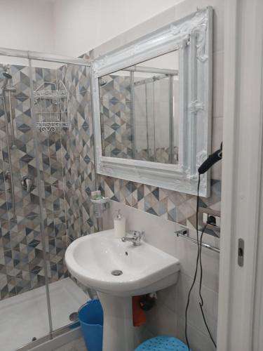 a bathroom with a sink and a mirror and a shower at Green Garden da Virna 2 in Torre Annunziata