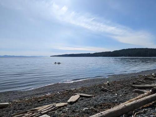 a group of people in a boat in the water at Woodside Farm Country Inn in Sooke