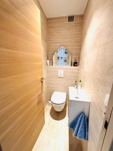 une salle de bain avec toilettes et lavabo dans l'établissement Les Floralies - Beaulieu-sur-Mer, à Beaulieu-sur-Mer