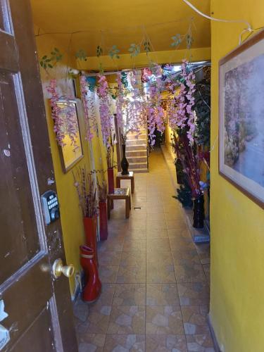 a hallway of a store with a bunch of flowers at Hospedaje Barato Mi Casita de Colores in Tijuana